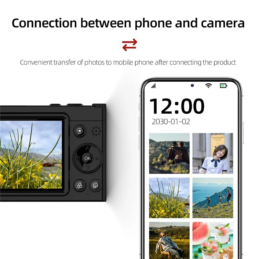 D7 Student Digital Camera 64MP HD CCD WiFi 4K Video Recorder Card Camera with 8GB Memory Card - Black - 6