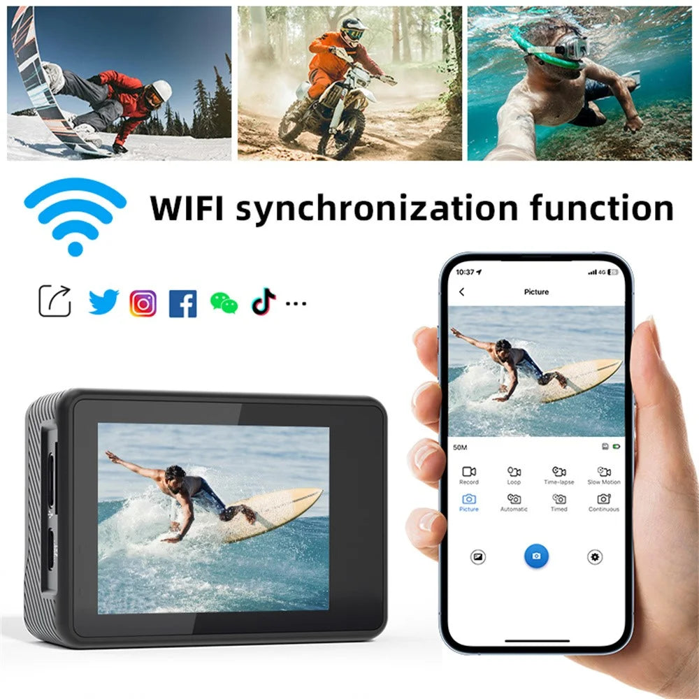 F303AATR 5K Ultra HD Dual Screen Sports Camera EIS Mini Dash Cam with Waterproof Case - 4