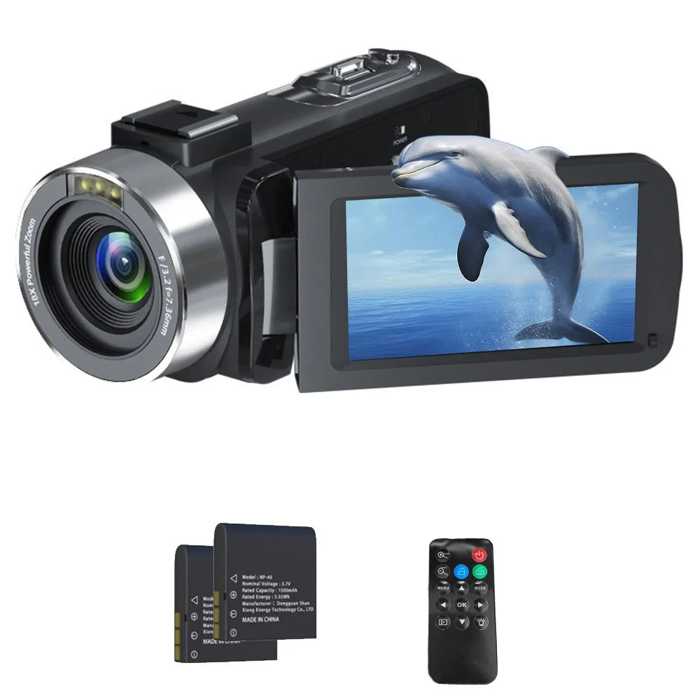4K Ultra HD Camcorder, 3.0 Inch 270° Rotation 80MP 18X Digital Zoom Digital Camera with 2 Batteries for Outdoor Travel - 1