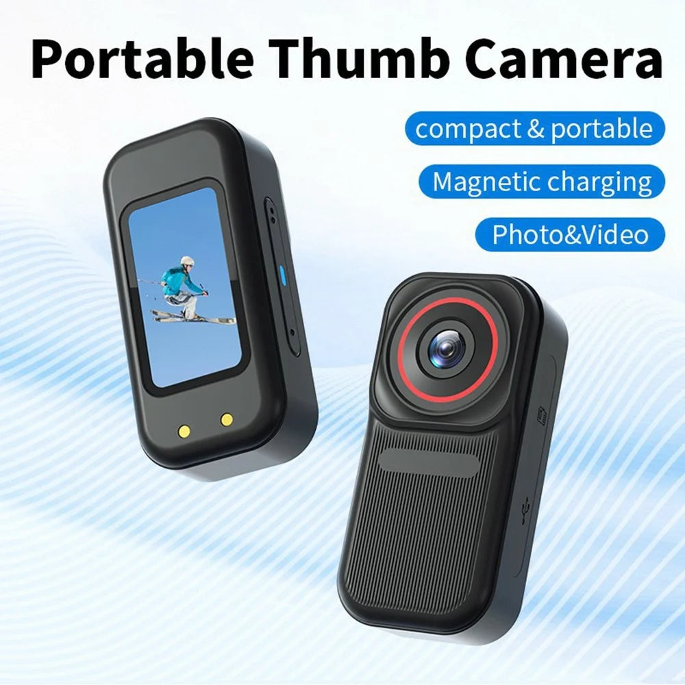 FF006 1.47 Inch HD Screen Thumb Camera with Magnetic Charging Case First Person View Vlogging Mini Camera - Black - 2