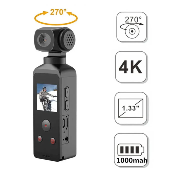 850H 4K Sports Digital Camera with 270 Degree Rotating Lens Action Cam EIS Anti Shake HD Handheld Camcorder - Black - 3