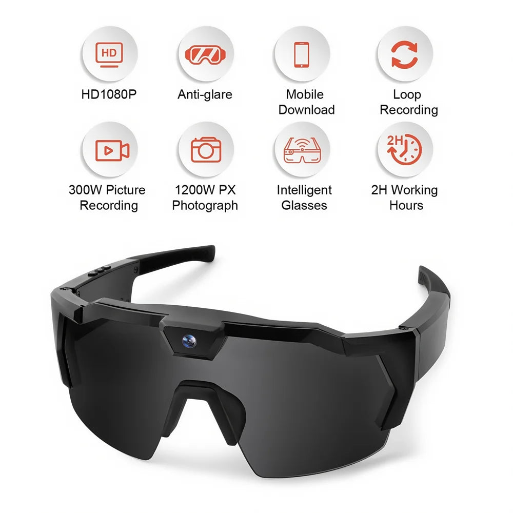 HD 1080P Video Recording Smart Sunglasses APP Control Outdoor Cycling Goggles with Storage Case (No Memory Card) - Style B/Black - 4
