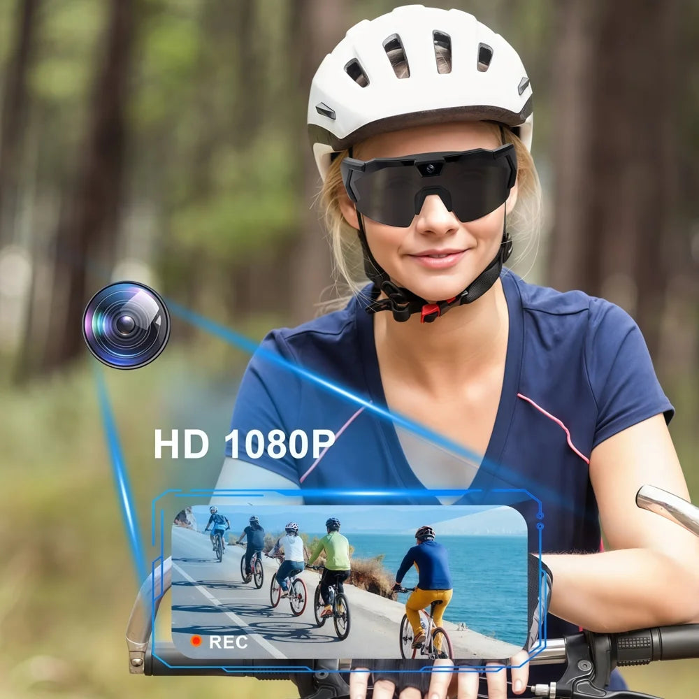 HD 1080P Video Recording Smart Sunglasses APP Control Outdoor Cycling Goggles with Storage Case (No Memory Card) - Style B/Black - 5