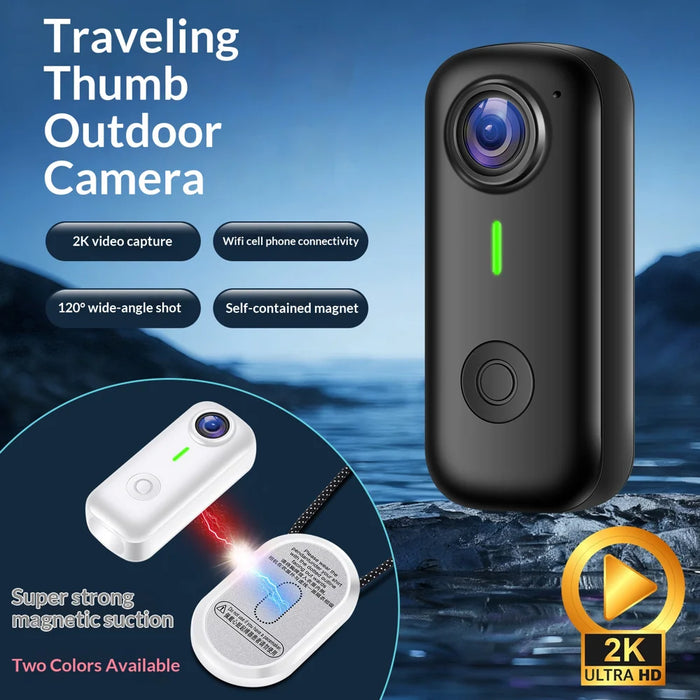 D100 2K Thumb Camera Portable Wearable Camera Magnetic Pocket Camera with Neck Strap (without TF Card) - White - 3