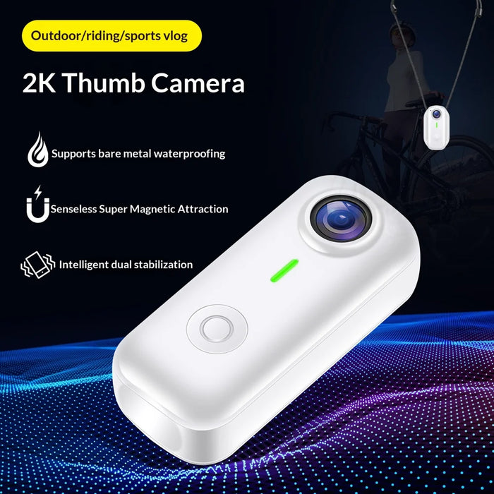 D100 2K Thumb Camera Portable Wearable Camera Magnetic Pocket Camera with Neck Strap (without TF Card) - White - 5