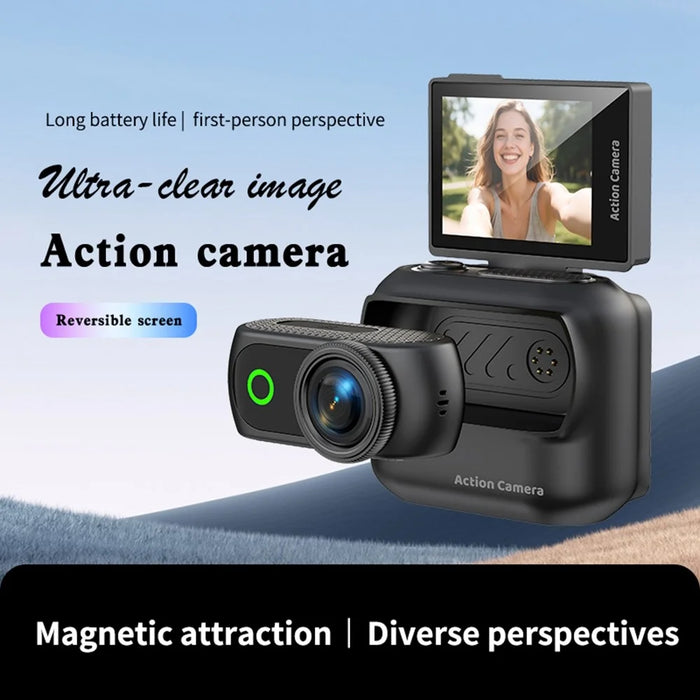 LK-018 Action Camera 2.0 inch Flip Screen 1080P Magnetic Detachable Sports Thumb Camera for Vlog - Black - 2
