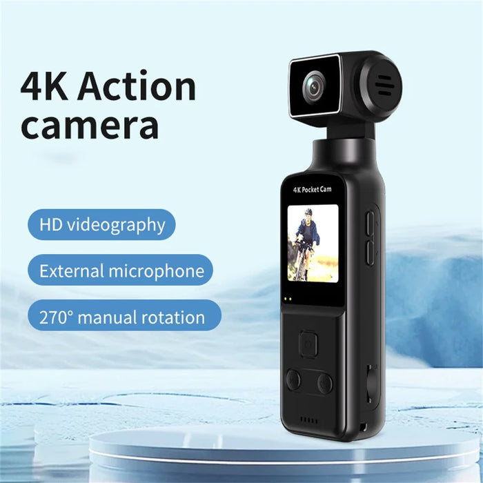 K2 Action Camera 4K Pocket Camera WiFi HD Sports Camera 270 Degree Manual Rotation Cam - Black - 5