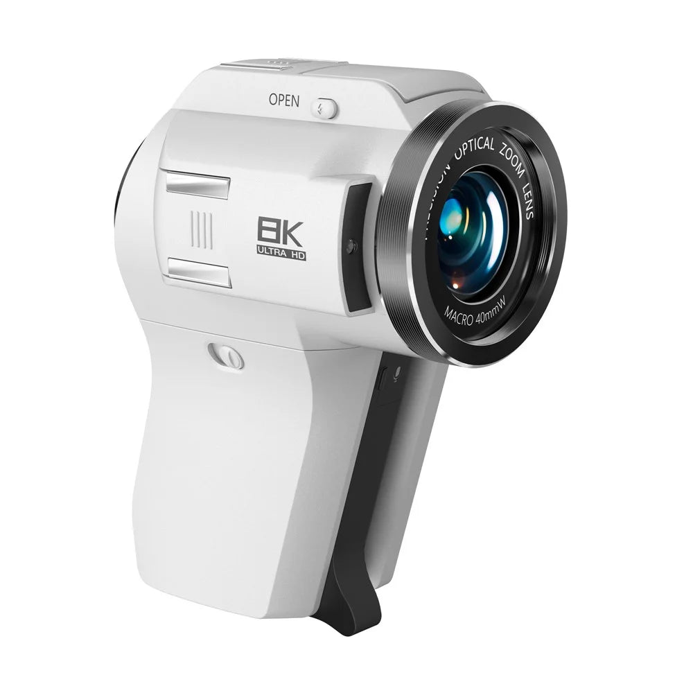 CD-V02 8K Video Camera 3.0 inch Flip Screen Camcorder 8X Optical Zoom Vlog Camera with WiFi for Travel (Standard Version) - White - 1