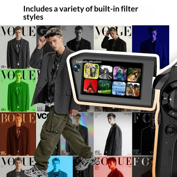 CD-V03 8K Vlogging Camera 270 Degree Flip Screen 16X Digital Zoom WiFi Handheld Camcorder for Travel - Black - 6