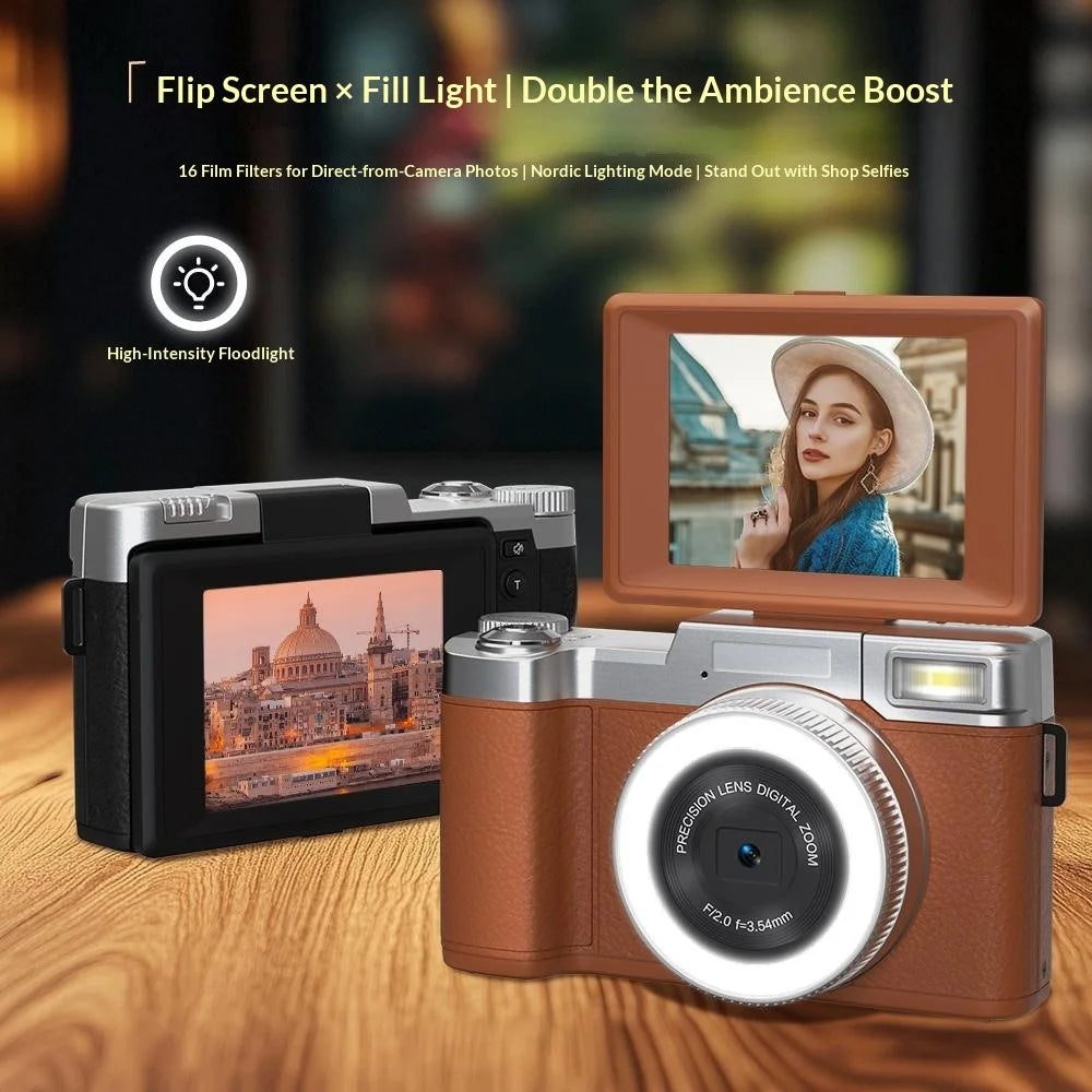 CDR2L 2.8 inch Flip Screen 4K 30FPS 18X Digital Zoom CCD Digital Camera with Pop-up Flash - Brown - 2