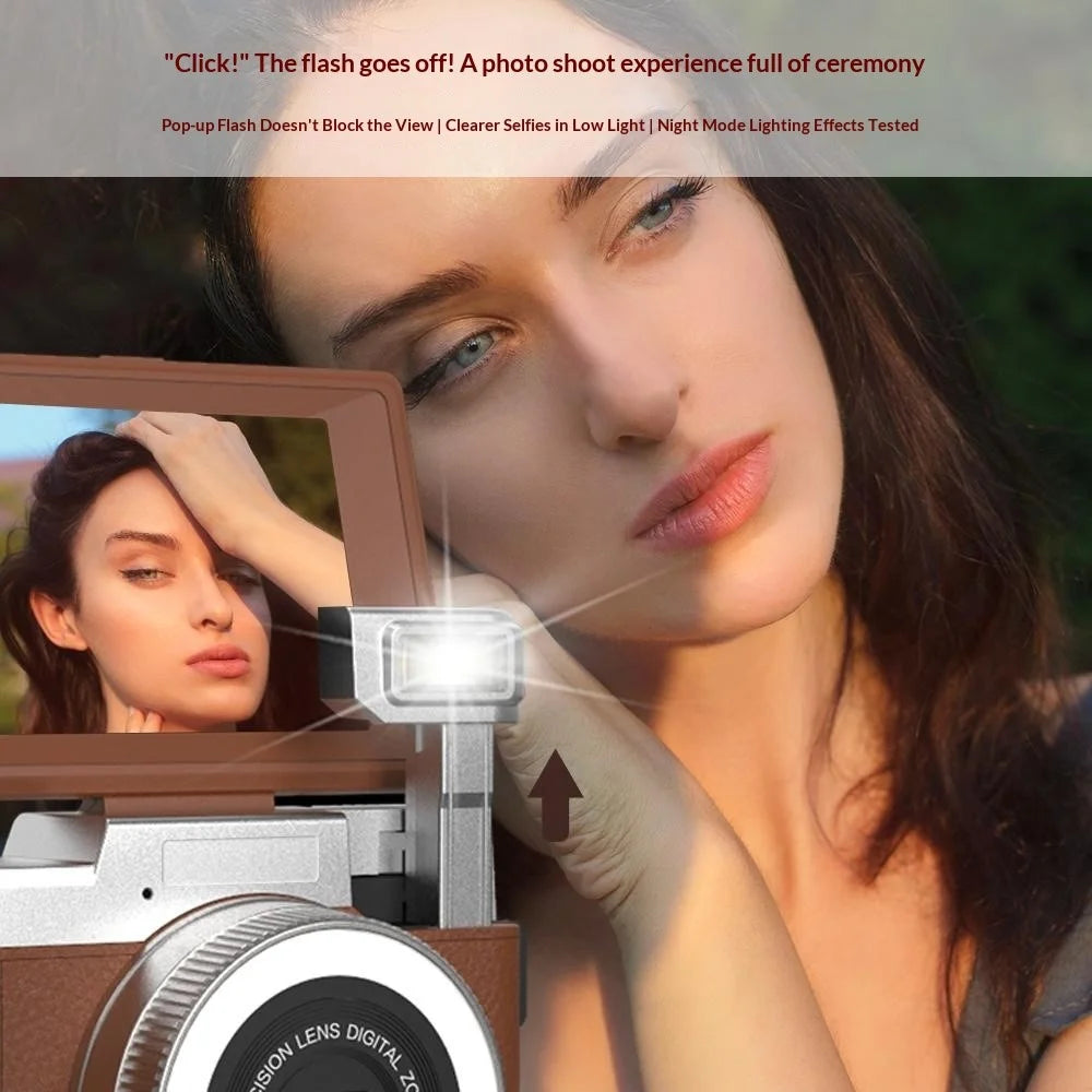 CDR2L 2.8 inch Flip Screen 4K 30FPS 18X Digital Zoom CCD Digital Camera with Pop-up Flash - Brown - 4
