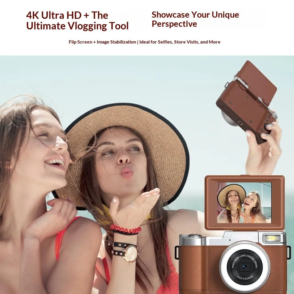 CDR2L 2.8 inch Flip Screen 4K 30FPS 18X Digital Zoom CCD Digital Camera with Pop-up Flash - Brown - 7