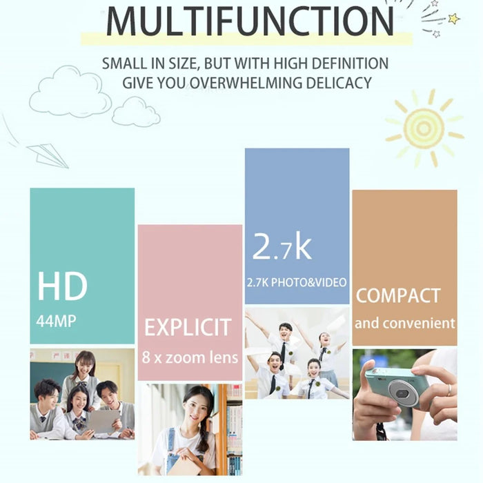 M2 Small HD Digital Camera 2.4 inch IPS Screen Portable Camera Support TF Card for Beginners - Pink - 2