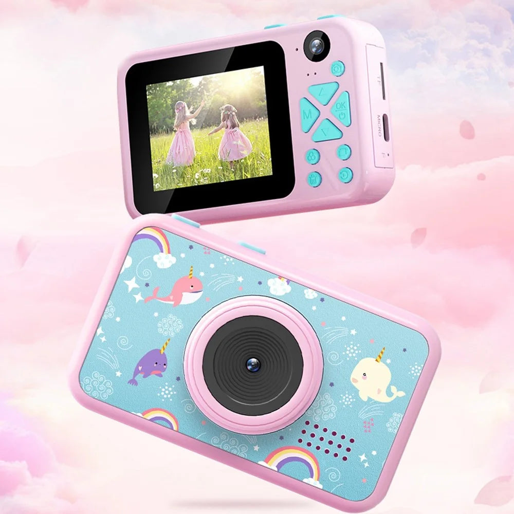 AD-G29D 2.4 inch Screen Kids Camera Front/Back Dual Camera Portable Handheld Mini Camera with Games/Filters/Frames - Pink - 2