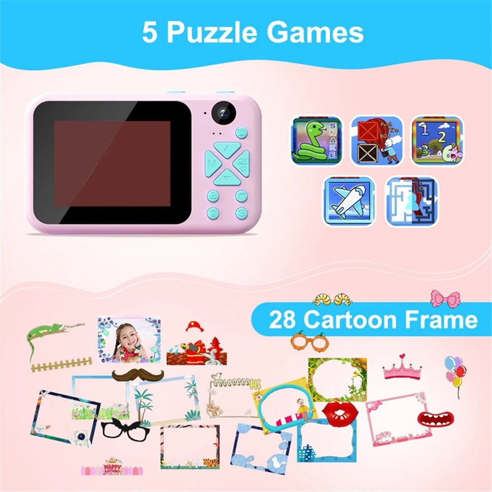 AD-G29D 2.4 inch Screen Kids Camera Front/Back Dual Camera Portable Handheld Mini Camera with Games/Filters/Frames - Pink - 6