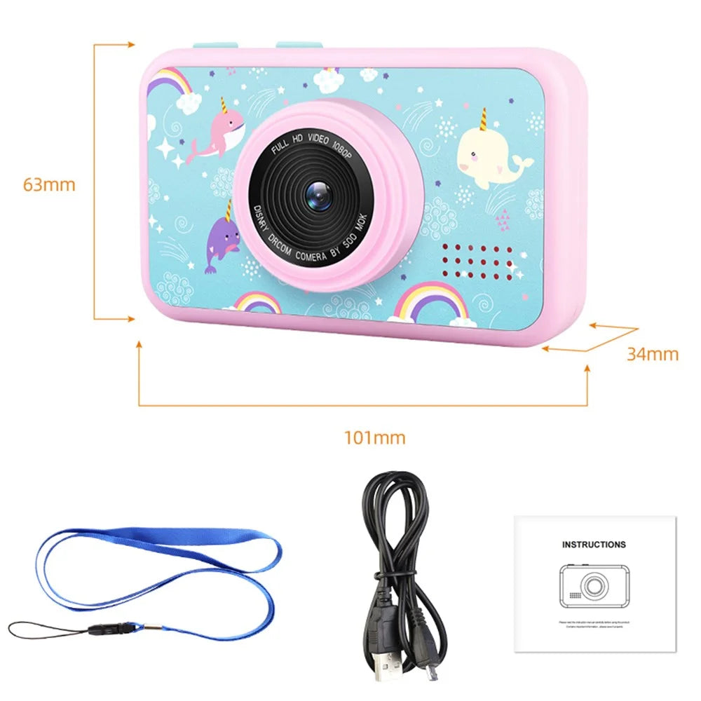 AD-G29D 2.4 inch Screen Kids Camera Front/Back Dual Camera Portable Handheld Mini Camera with Games/Filters/Frames - Pink - 7