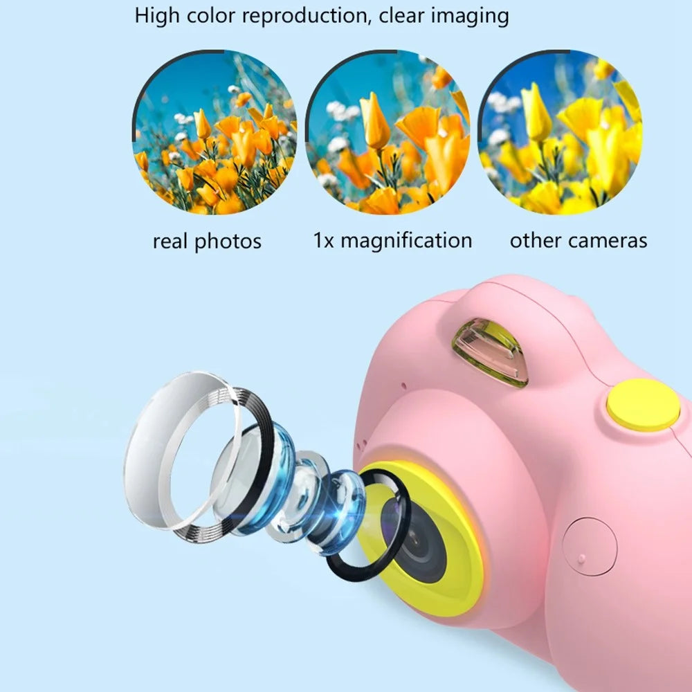 D6V 2.0 inch Screen Children Camera Toy Rechargeable Dual Lens DSLR Camera Camcorder Kids Gift (No Memory Card) - Pink - 6