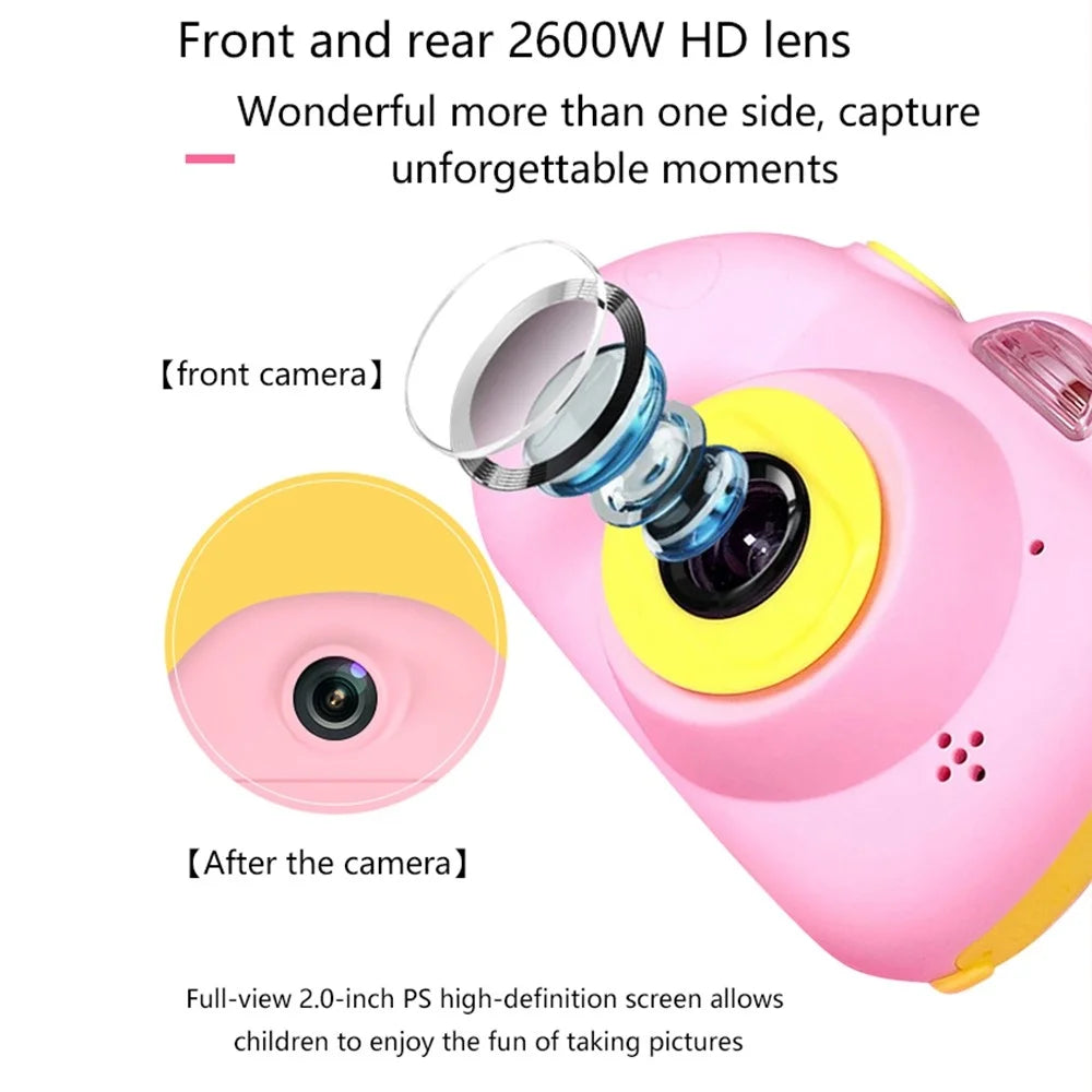 D6V 2.0 inch Screen Children Camera Toy Rechargeable Dual Lens DSLR Camera Camcorder Kids Gift (No Memory Card) - Pink - 7