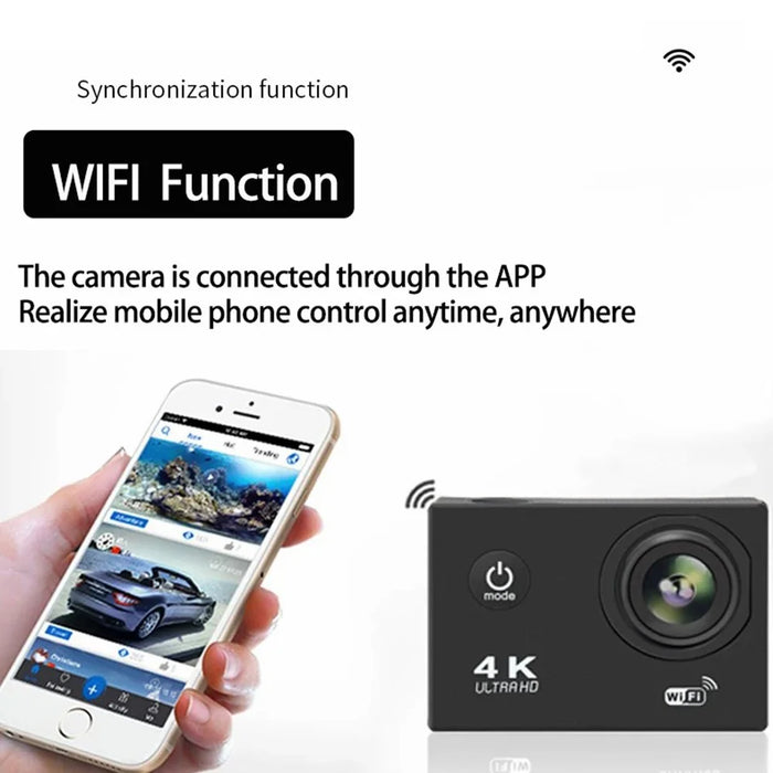 F201 2.0 Inch WiFi 4K Video Cam 120 Degree Wide Angle Action Camera with Waterproof Case - Black - 5