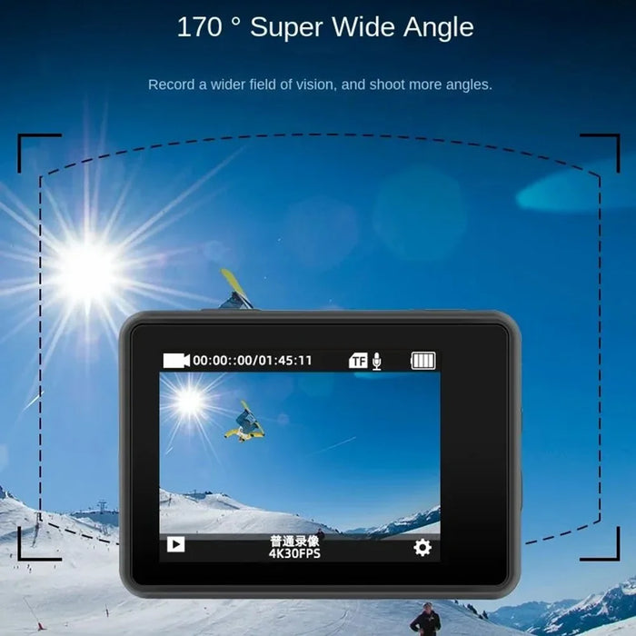 F300AB-R 2 Inch 4K WiFi Action Camera with HD Touch Screen 30m Underwater Camera with Waterproof Case - Black - 6