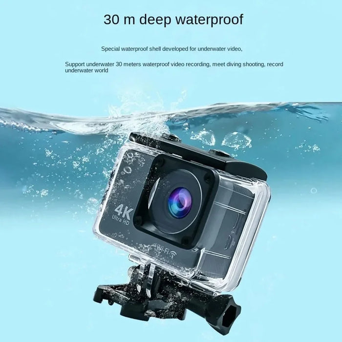 F300AB-R 2 Inch 4K WiFi Action Camera with HD Touch Screen 30m Underwater Camera with Waterproof Case - Black - 7