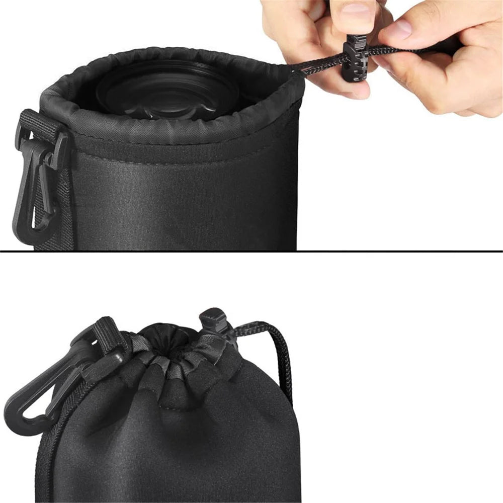 j-1384 Waterproof Neoprene Camera Lens Pouch Drawstring Bag Protector Case for Sony Canon, Size S - 2