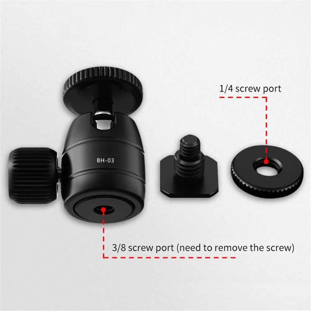 UURIG BH-03 Mini Ball Head Mount Adapter with 1/4" Hot Shoe 360-degree Rotating Gimbal for Camera Cage LED Video Light Monitor - 6