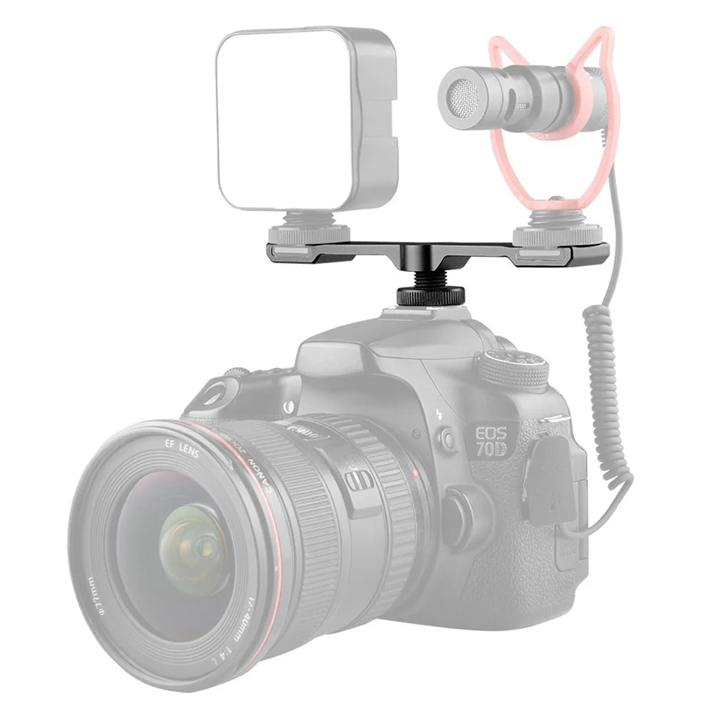 YELANGU A641 1-to-2 Gold Shoe Extension Bracket Universal Cold Shoe Mount Adapter for LED Lights/Microphones/Monitors/Audio Recorder Camera Accessory - 1