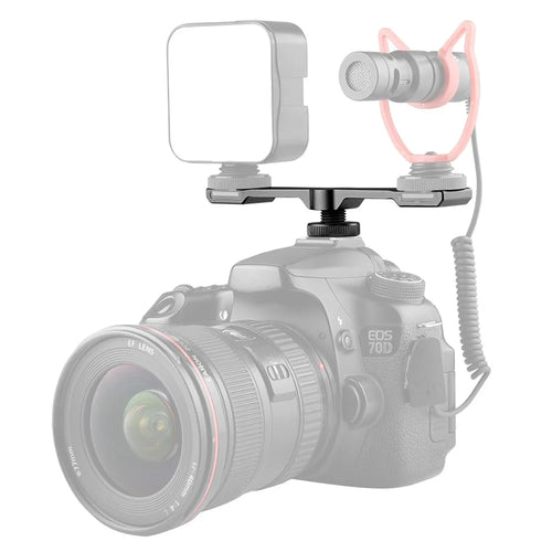 YELANGU A641 1-to-2 Gold Shoe Extension Bracket Universal Cold Shoe Mount Adapter for LED Lights/Microphones/Monitors/Audio Recorder Camera Accessory - 1