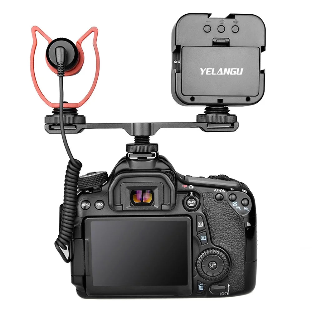 YELANGU A641 1-to-2 Gold Shoe Extension Bracket Universal Cold Shoe Mount Adapter for LED Lights/Microphones/Monitors/Audio Recorder Camera Accessory - 5