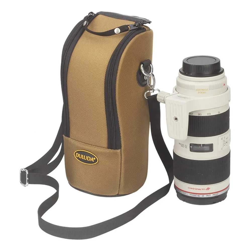 DULUDA Nylon Storage Bag for Nikon / Canon Telephoto Lens Case Pouch with Shoulder Strap - Khaki - 3