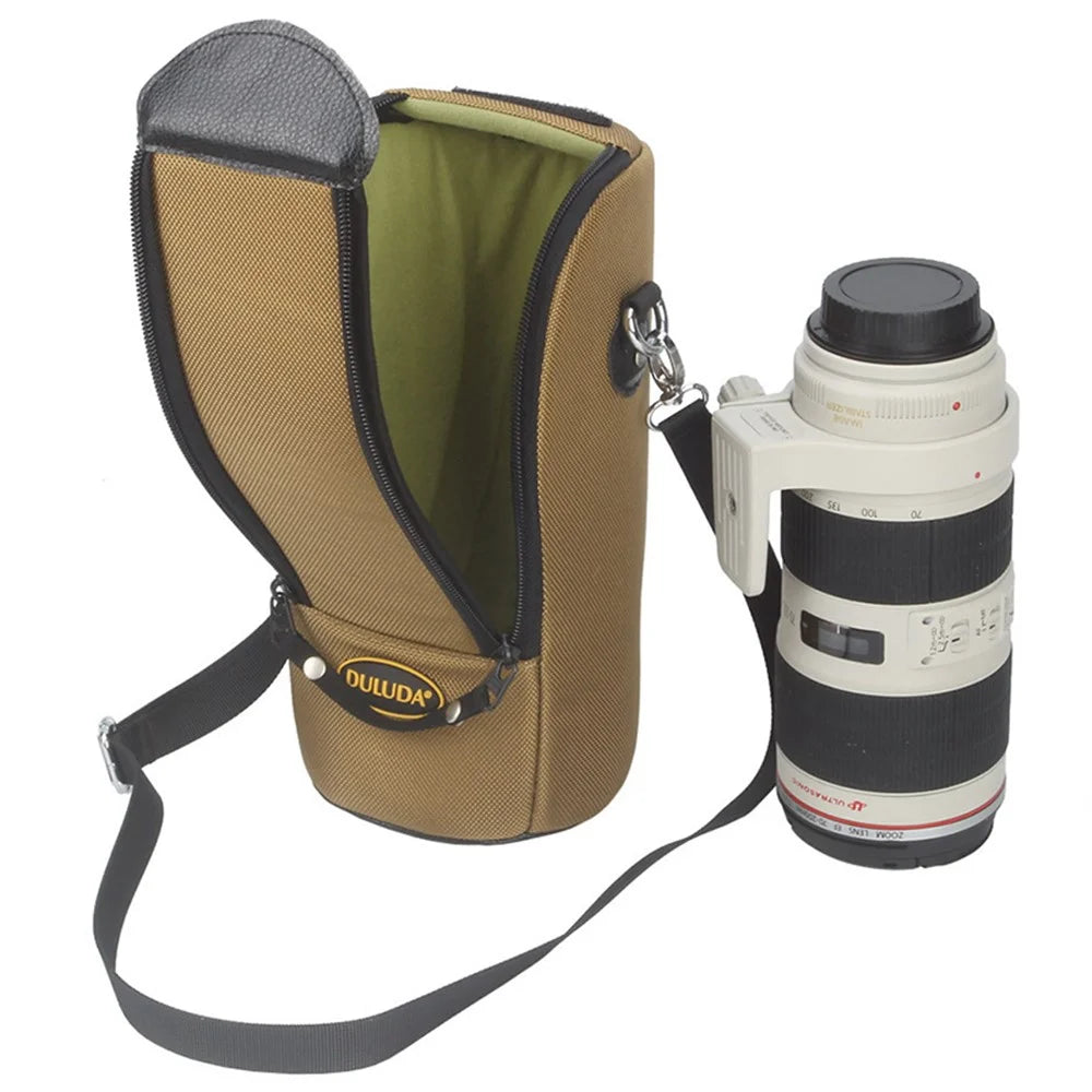 DULUDA Nylon Storage Bag for Nikon / Canon Telephoto Lens Case Pouch with Shoulder Strap - Khaki - 5