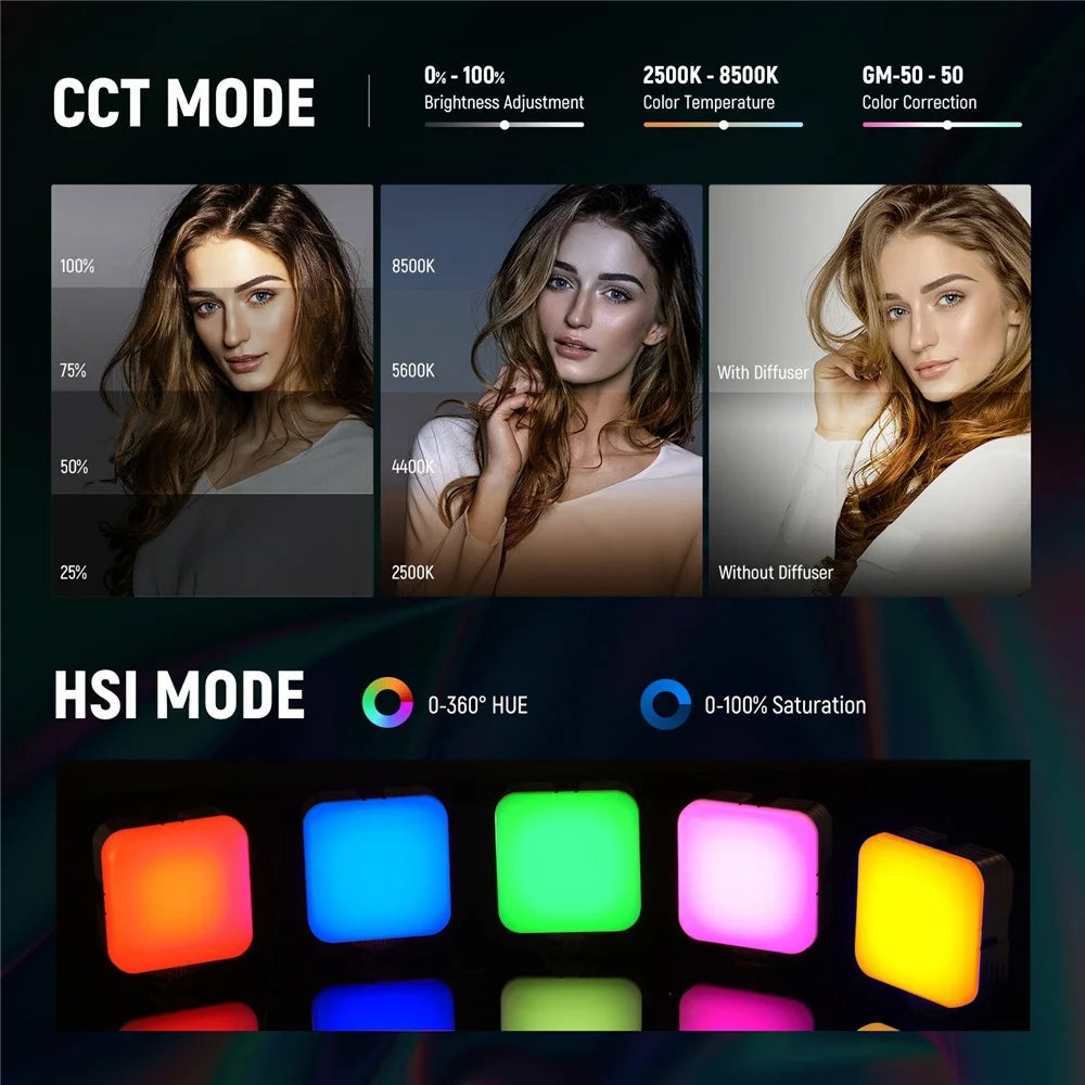 NEEWER RGB62 Magnetic RGB Video Light 360 Degree Full Color LED Camera Light - 3