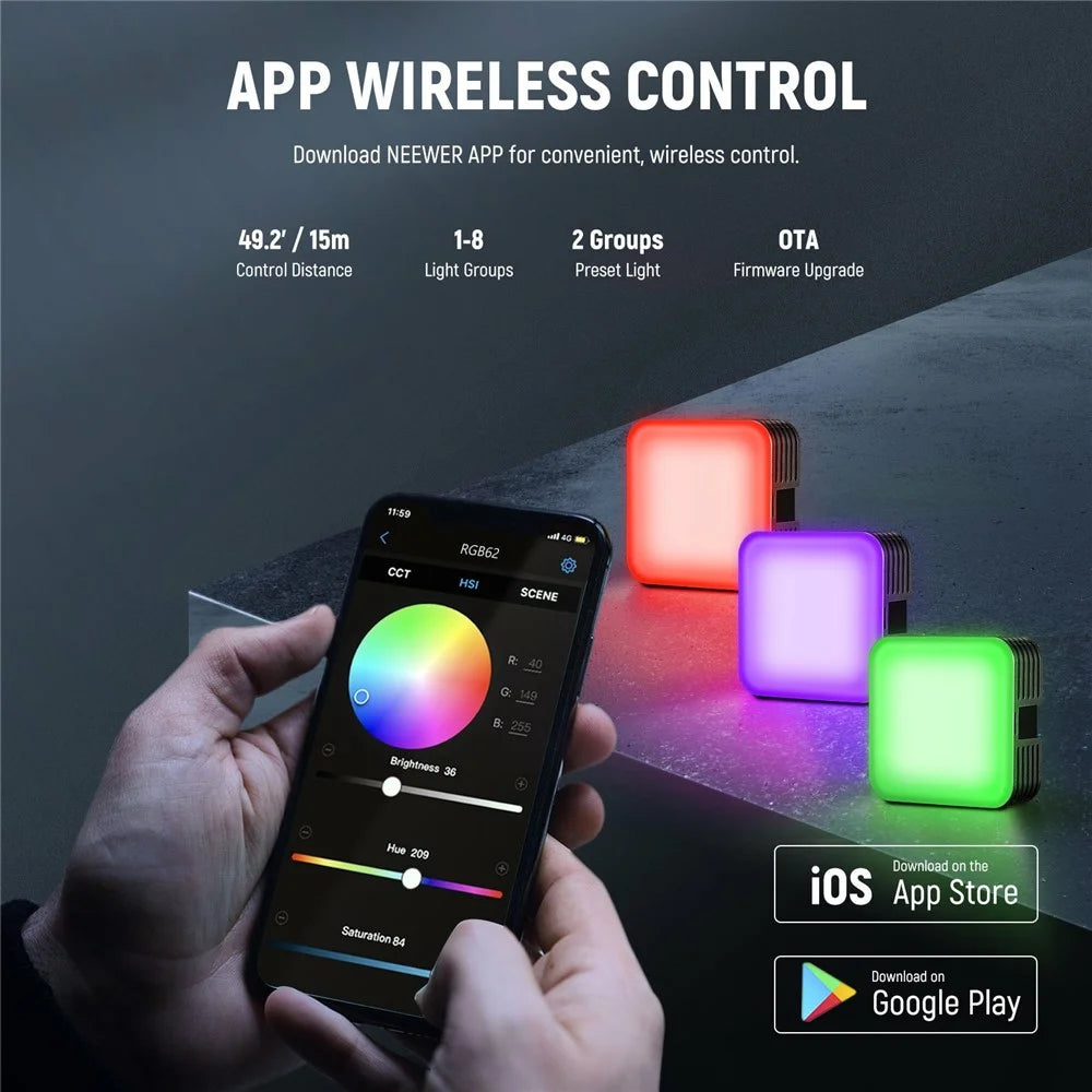 NEEWER RGB62 Magnetic RGB Video Light 360 Degree Full Color LED Camera Light - 4