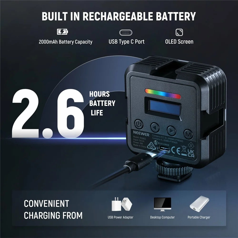 NEEWER RGB62 Magnetic RGB Video Light 360 Degree Full Color LED Camera Light - 7