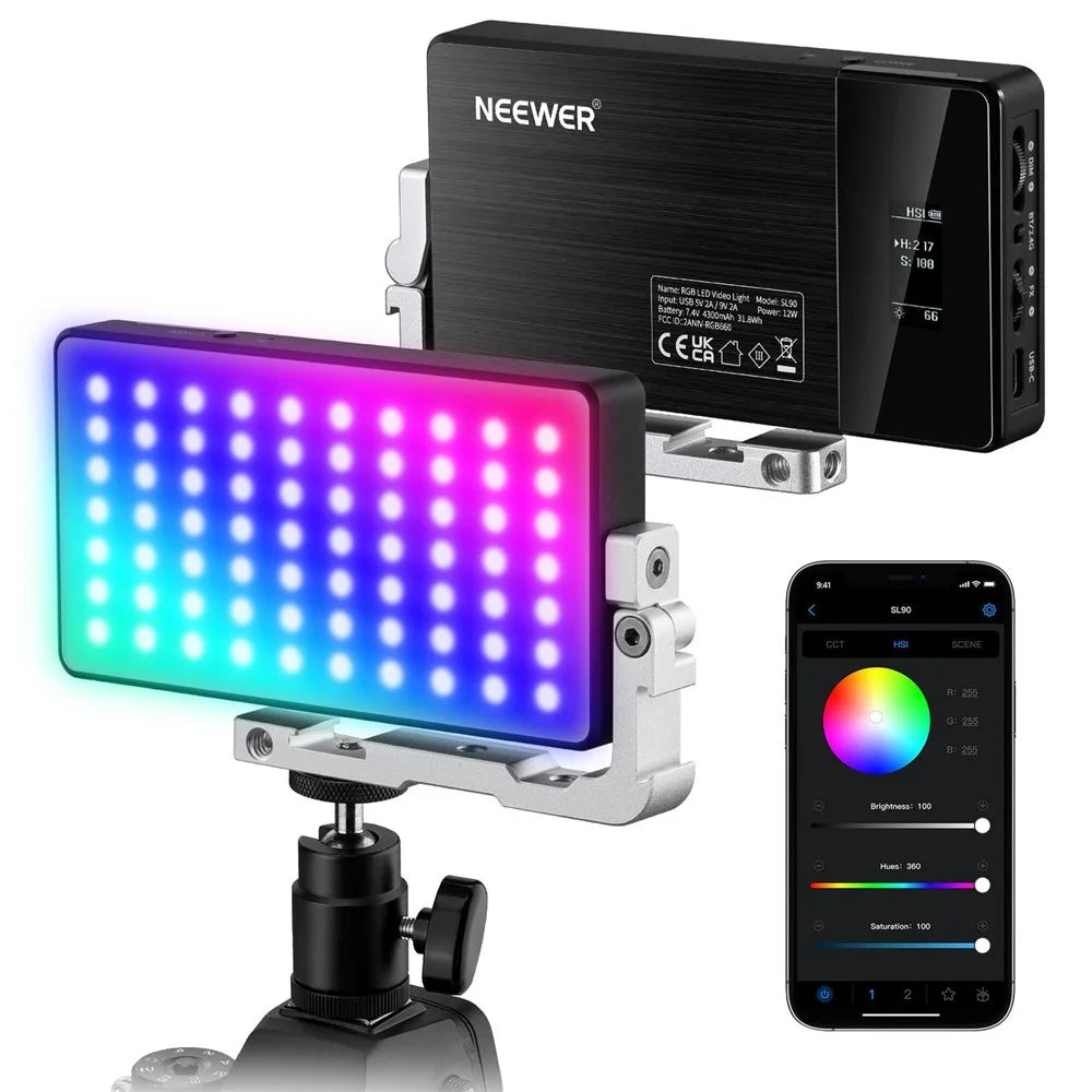 NEEWER SL90 Aluminum Alloy RGB Panel Video Light 18 Light Scenes Camera Light for Youtube Tiktok - 1