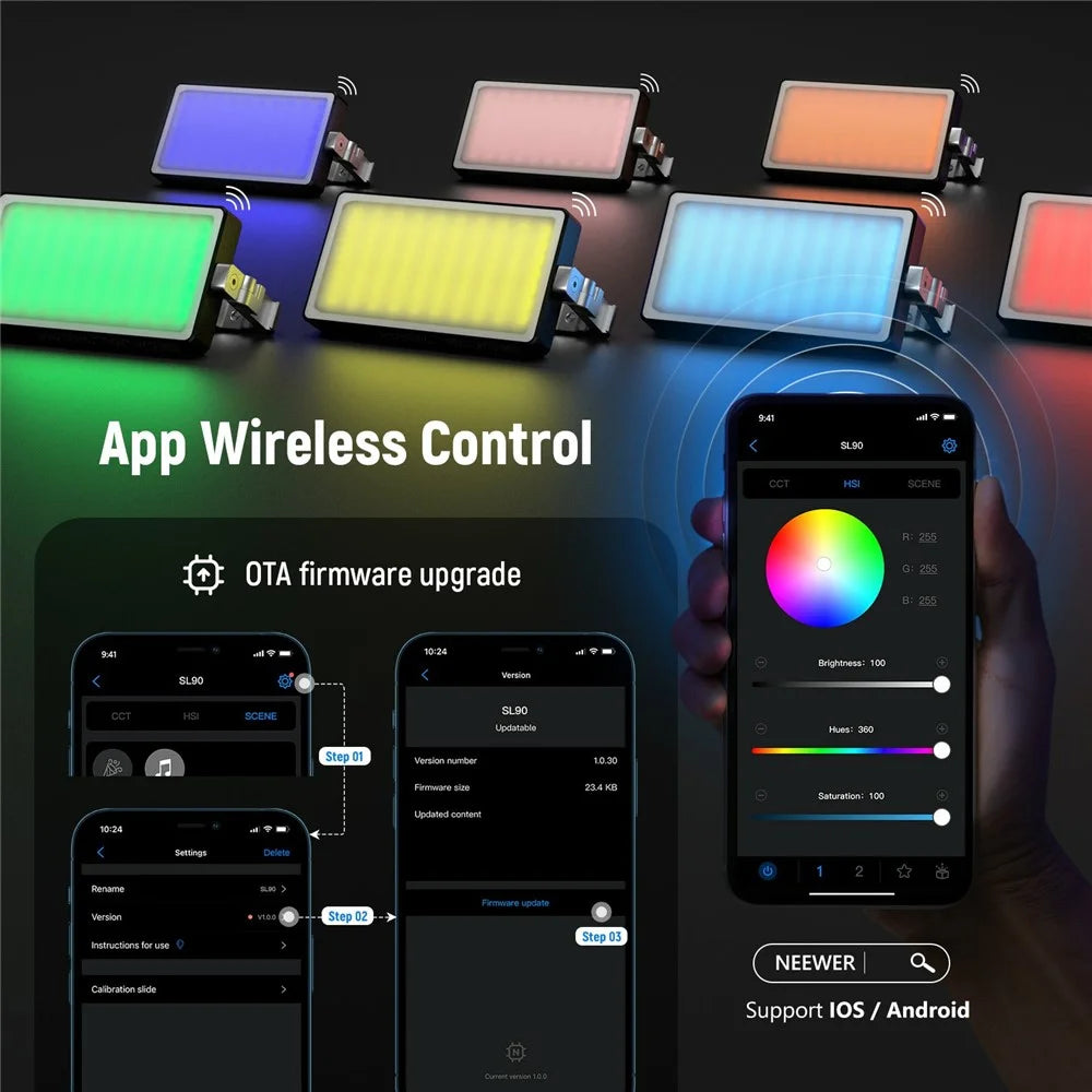 NEEWER SL90 Aluminum Alloy RGB Panel Video Light 18 Light Scenes Camera Light for Youtube Tiktok - 5
