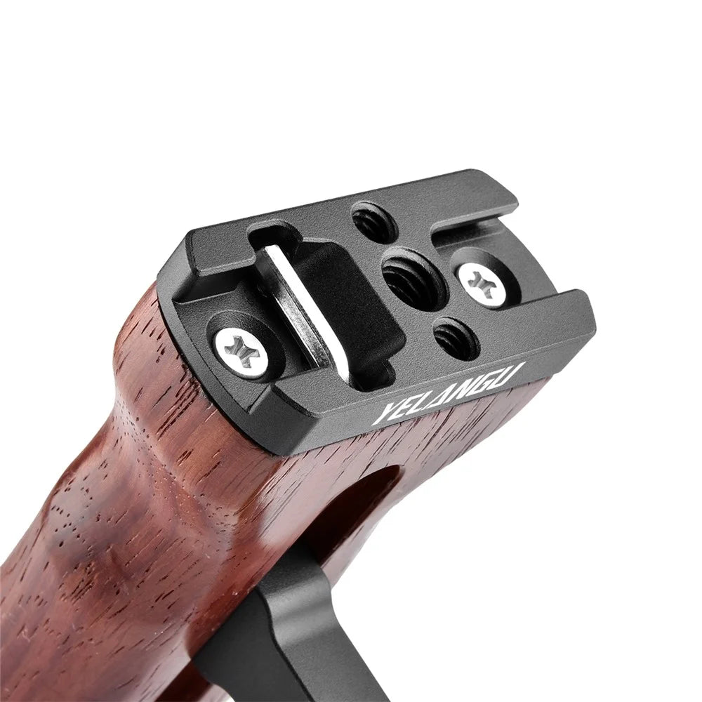 YELANGU A72 Red Rosewood + Aluminum Alloy Wooden Handle Grip Mount Support for Cage Rig - 4