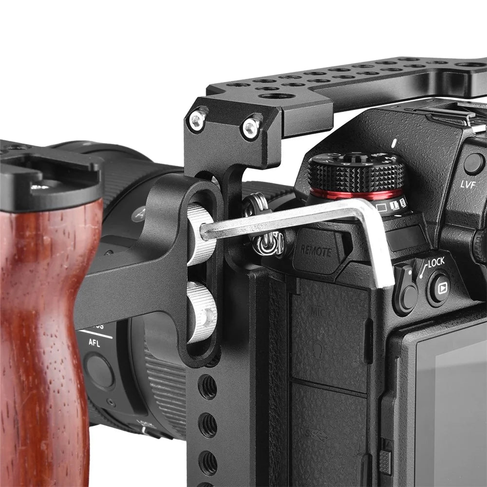 YELANGU A72 Red Rosewood + Aluminum Alloy Wooden Handle Grip Mount Support for Cage Rig - 7