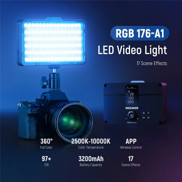 NEEWER RGB 176-A1 17 Scenes LED Video Light Panel with Upgraded Onboard Operation - 2