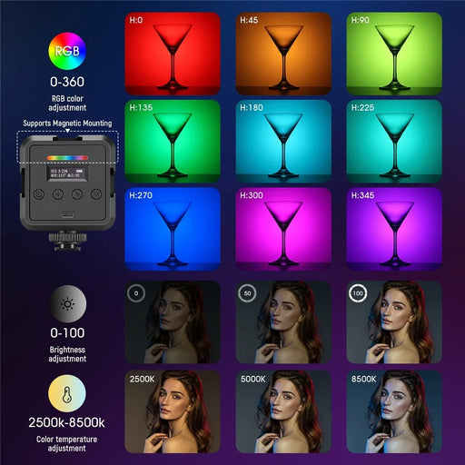 NEEWER RGB61 Magnetic RGB Video Light 360 Degree Full Color  LED Camera Light with 3 Cold Shoe Mounts - 2