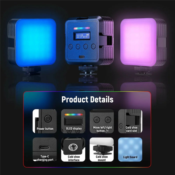 NEEWER RGB61 Magnetic RGB Video Light 360 Degree Full Color  LED Camera Light with 3 Cold Shoe Mounts - 6