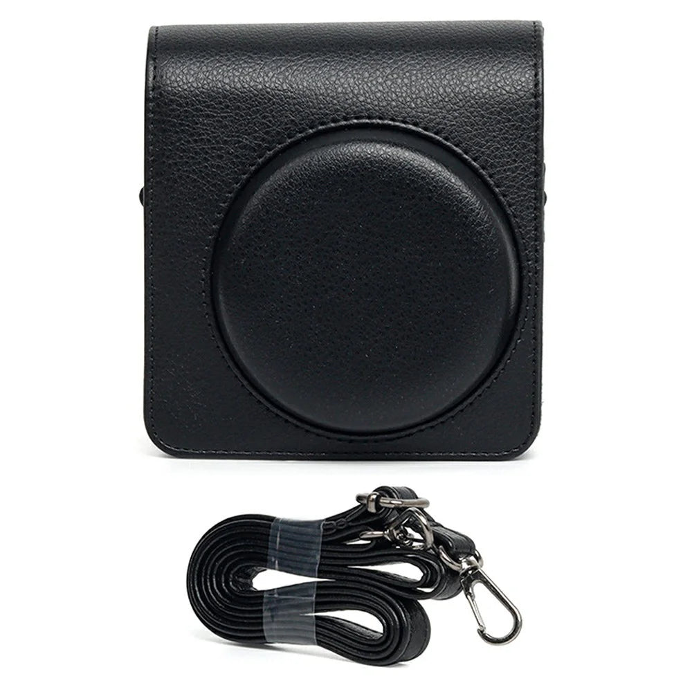 For Fujifilm Instax Mini 99 PU Leather Retro Camera Bag Anti-Drop Protective Cover with Shoulder Strap - Black - 1