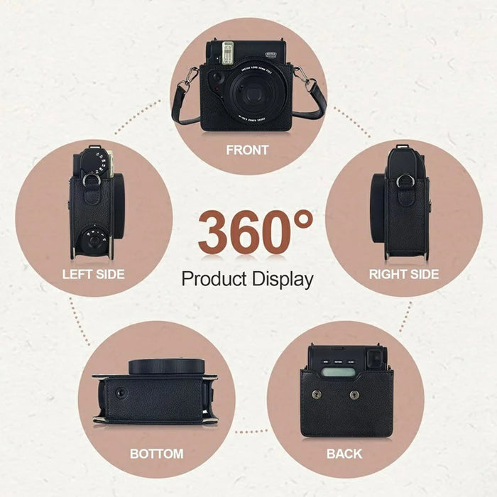 For Fujifilm Instax Mini 99 PU Leather Retro Camera Bag Anti-Drop Protective Cover with Shoulder Strap - Black - 4