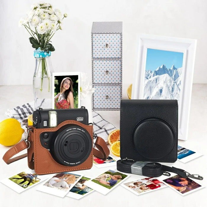 For Fujifilm Instax Mini 99 PU Leather Retro Camera Bag Anti-Drop Protective Cover with Shoulder Strap - Black - 5