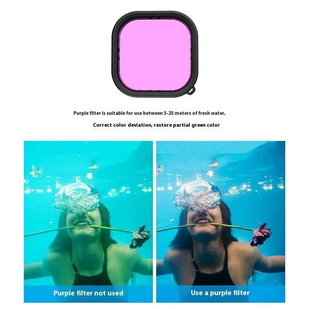 For GoPro Hero 12 / 11 / 10 / 9 Action Camera Waterproof Case Lightweight PC Filter Lens Accessories - Purple - 2