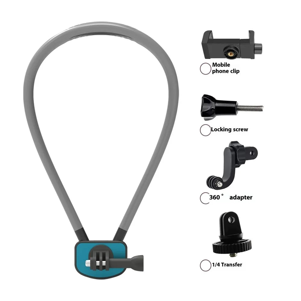 GB02 For GoPro Action Camera Magnetic Neck Mount Bracket + Phone Clip - Grey - 3