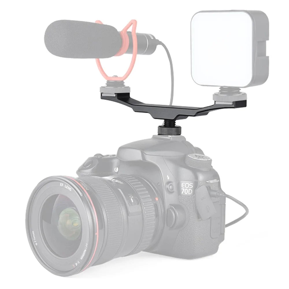 YELANGU A64 1-to-2 Camera Vlog Cold Shoe Extension Bar with 1/4'' Interface Bracket Universal Cold Shoe Mount Adapter for LED Lights/Microphones/Monitors/Audio Recorder Camera Accessory - 1
