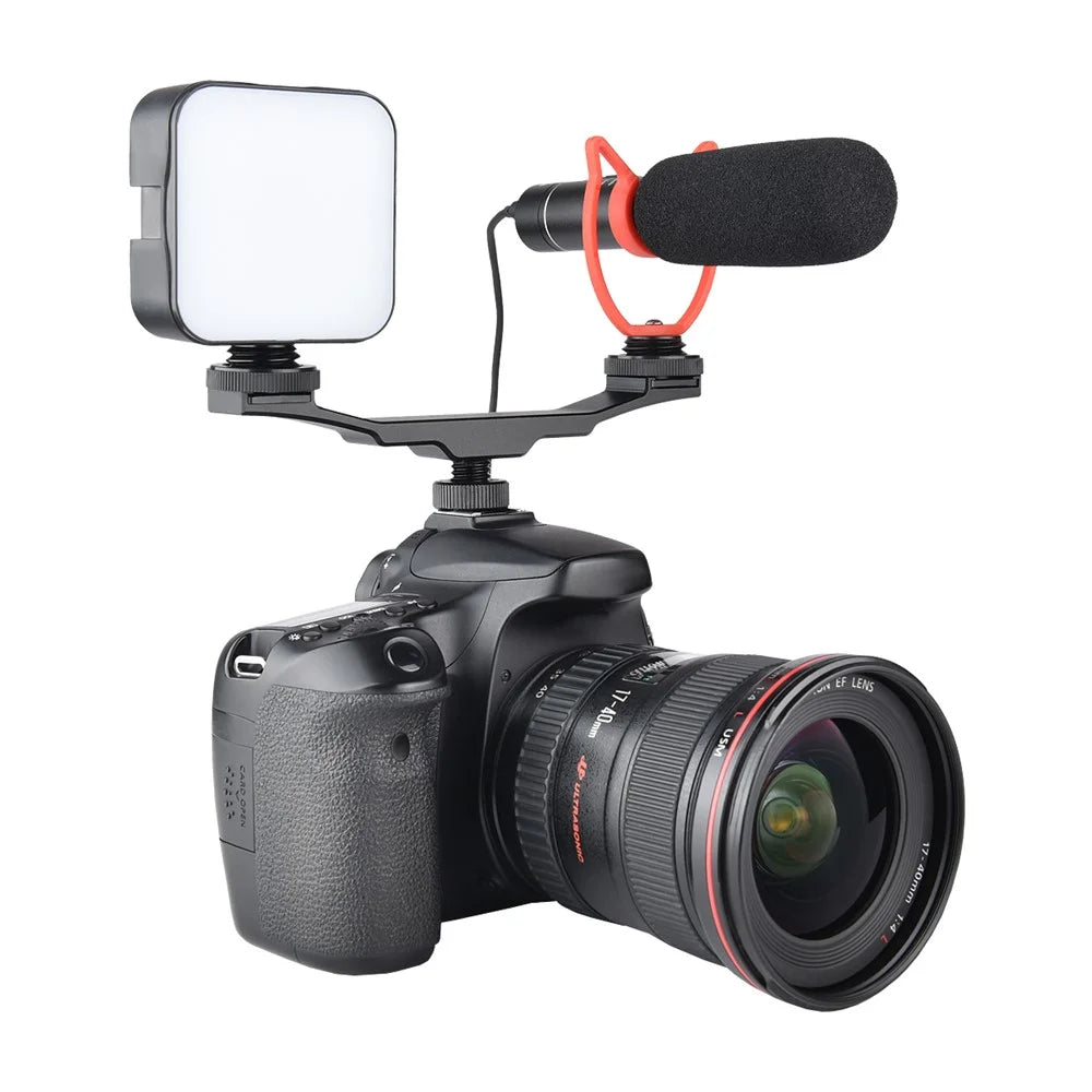 YELANGU A64 1-to-2 Camera Vlog Cold Shoe Extension Bar with 1/4'' Interface Bracket Universal Cold Shoe Mount Adapter for LED Lights/Microphones/Monitors/Audio Recorder Camera Accessory - 4