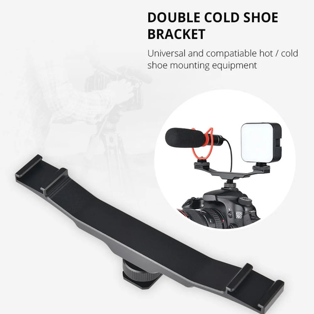 YELANGU A64 1-to-2 Camera Vlog Cold Shoe Extension Bar with 1/4'' Interface Bracket Universal Cold Shoe Mount Adapter for LED Lights/Microphones/Monitors/Audio Recorder Camera Accessory - 6